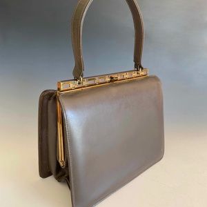 1960s Classic Handbag Taupe Leather by Sydney California